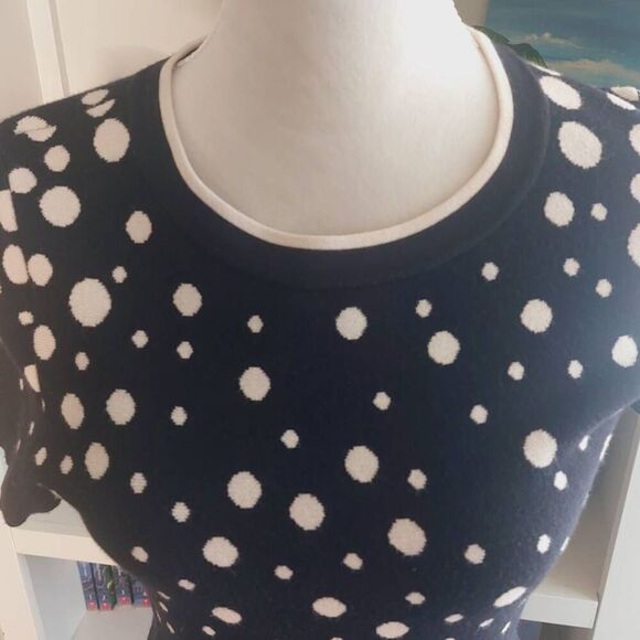KATE SPADE Navy Blue White Polka Dot Fit & Flare Knit Sweater Dress Size S - Picture 3 of 9